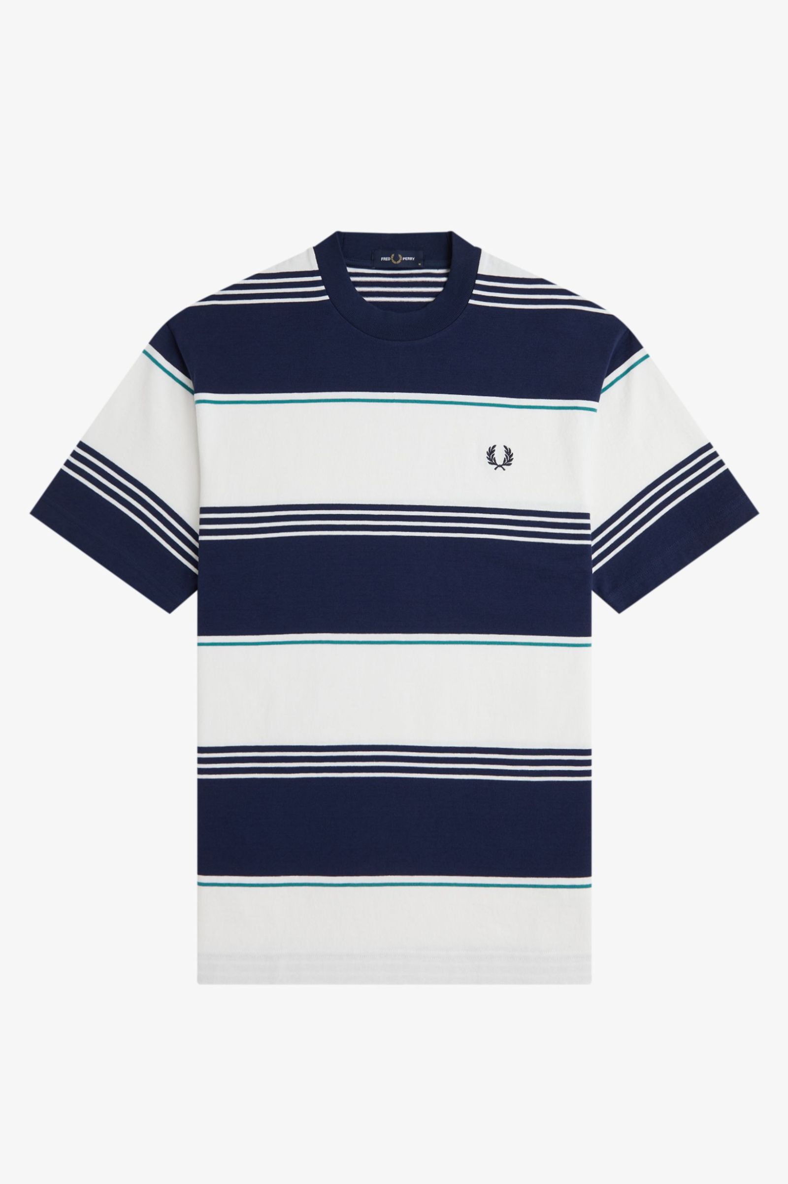Fred Perry Fine Striped Heavyweight T-Shirt Tennis Blue