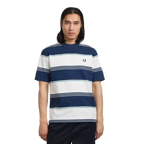 Fred Perry Fine Striped Heavyweight T-Shirt Tennis Blue